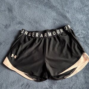 Under Armour Women's Black and Pink Athletic Shorts with pockets